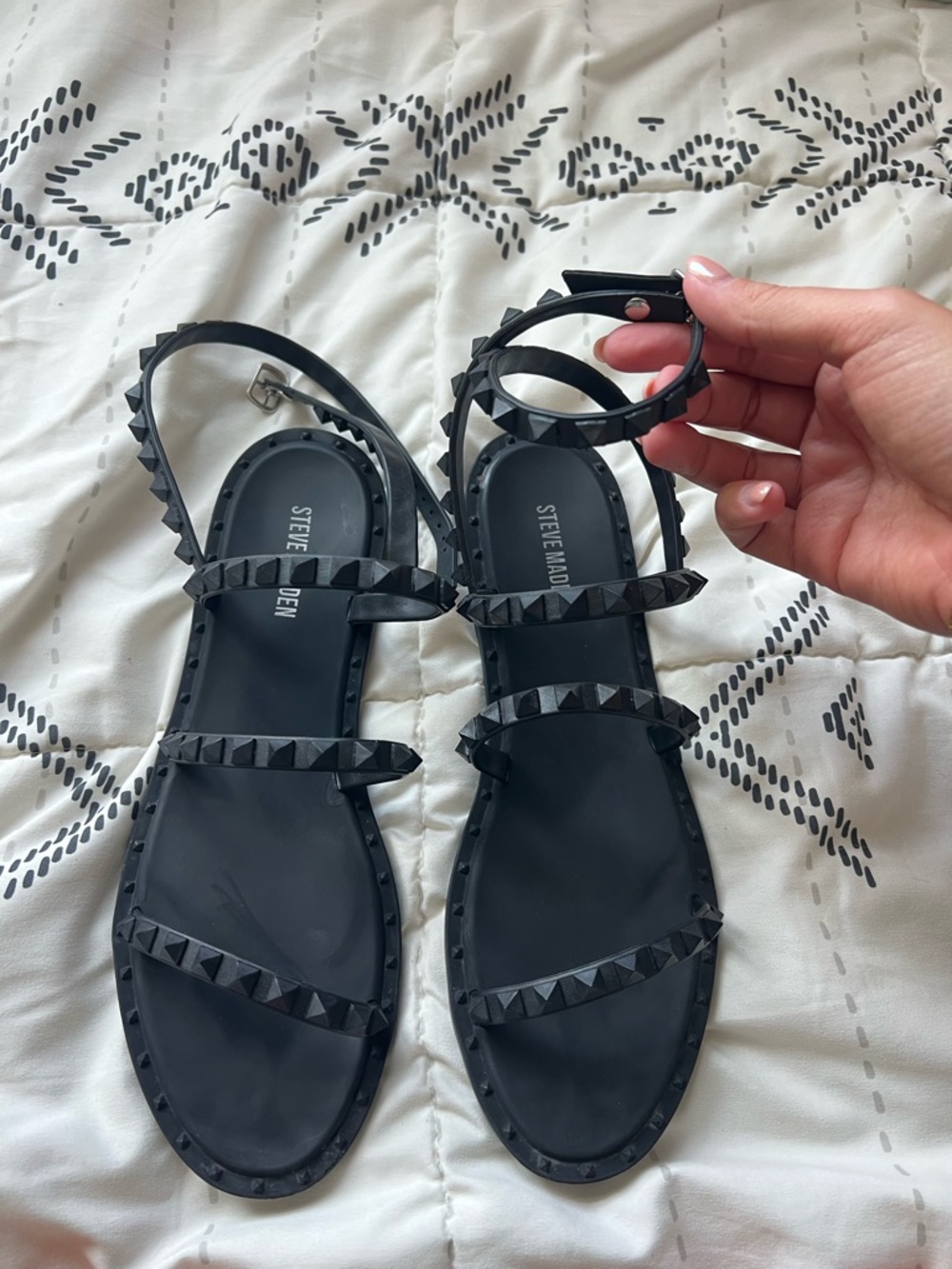 Steve Madden Black Studded Wrap Ankle-Strap Flat Sandals